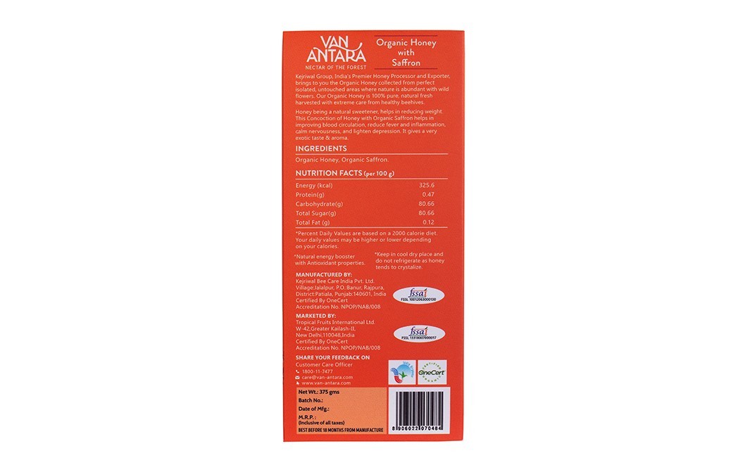 Vanantara Organic Honey with Saffron   Box  375 grams